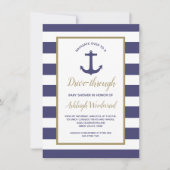 Nautical Navy Stripes Drive-Through Baby shower Kaart (Voorkant)
