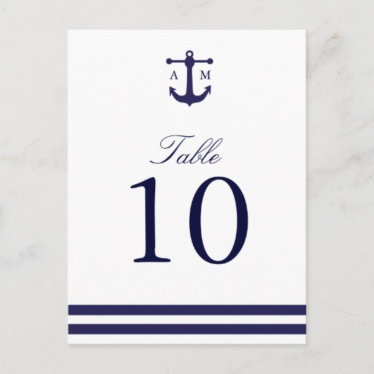Nautical Navy Table Number Briefkaart (Voorkant)