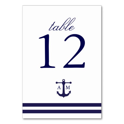 Nautical Navy Table Number Kaart (Voorkant)