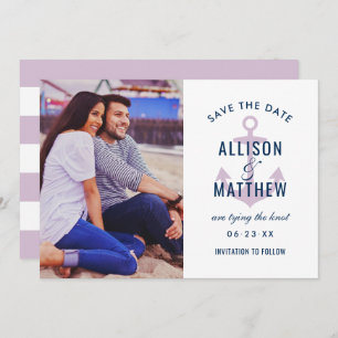 Nautical Navy Violet Paars Anchor Weddenfoto Save The Date