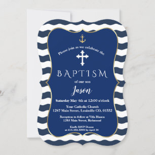 Nautical Navy Waves Anchor Gold Boy Baptisme Kaart