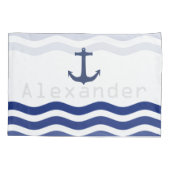 Nautical Navy Waves and Anchor Personalized Name Kussensloop (Achterkant)