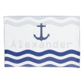 Nautical Navy Waves and Anchor Personalized Name Kussensloop (Voorkant)