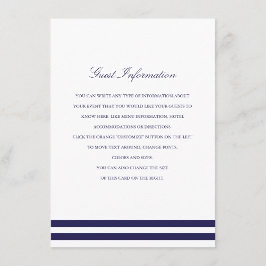 Nautical Navy Wedding Insert Informatiekaartje (Voorkant)