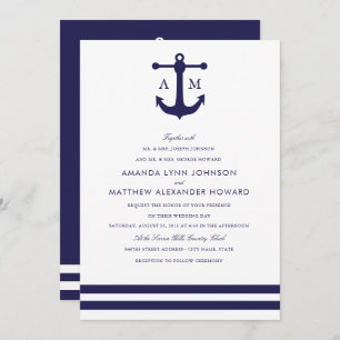 Nautical Navy Wedding Invitation Kaart