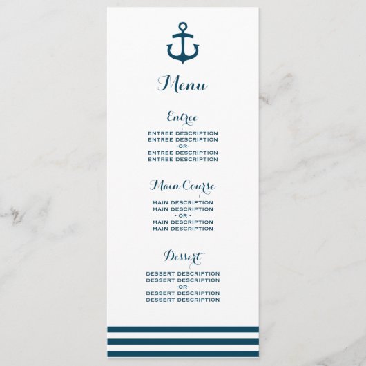 Nautical Navy Wedding Menu (Voorkant)