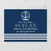 Nautical Navy Wedding Monogram Save the Date Aankondigingskaart (Voorkant)