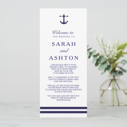 Nautical Navy Wedding Programme Programma (Staand voorkant)