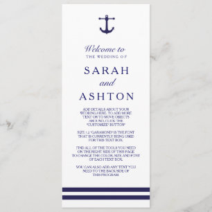Nautical Navy Wedding Programme Programma