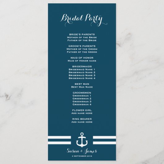 Nautical Navy Wedding Programme Programma (Achterkant)