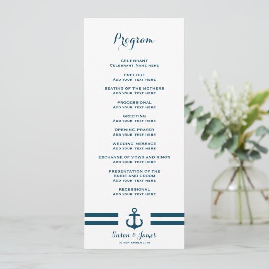 Nautical Navy Wedding Programme Programma (Staand voorkant)