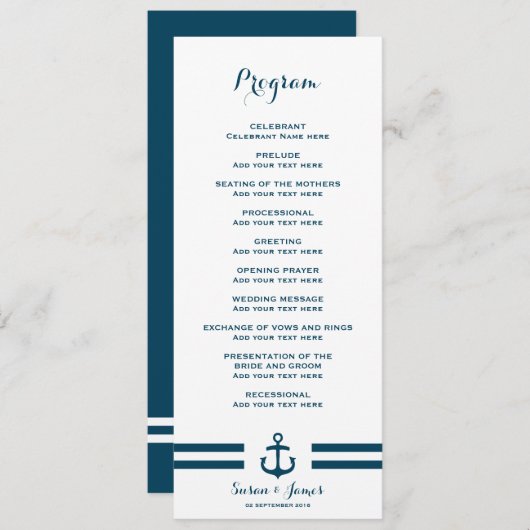 Nautical Navy Wedding Programme Programma (Voorkant / Achterkant)