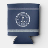 Nautical Navy & White Anchor Boat Name Blikjeskoeler (Voorkant)