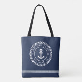 Nautical Navy & White Anchor Boat Name Draagtas (Achterkant)
