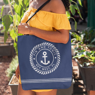 Nautical Navy & White Anchor Boat Name Draagtas