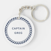 Nautical Navy & White Anchor Boat Name Sleutelhanger (Achterkant)