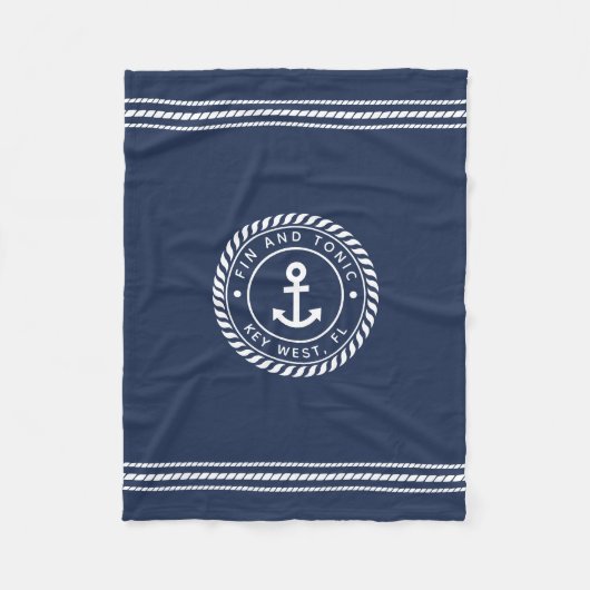 Nautical Navy & White Anchor | Naam aangepaste boo Fleece Deken (Voorkant)