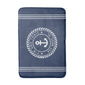 Nautical Navy & White Anchor | Naam van je boot Badmat (Voorkant Verticaal)