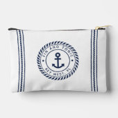 Nautical Navy & White Anchor Stripe Boat Name Etui (Achterkant)