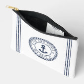 Nautical Navy & White Anchor Stripe Boat Name Etui (Open)