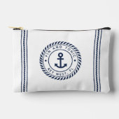Nautical Navy & White Anchor Stripe Boat Name Etui (Voorkant)