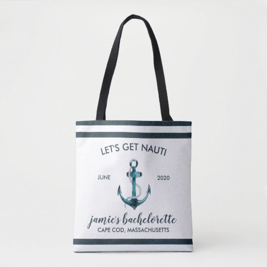 Nautical Navy & White Bachelorette Personalized Draagtas (Voorkant)