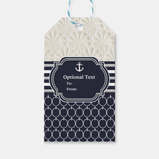 Nautical Navy & White Elegant Beach Wedding Cadeaulabel (Voorkant)