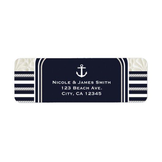 Nautical Navy & White Elegant Beach Wedding Etiket (Voorkant)