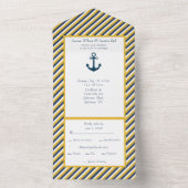 Nautical Navy White en Yellow Stripes All In One Uitnodiging (Binnen)