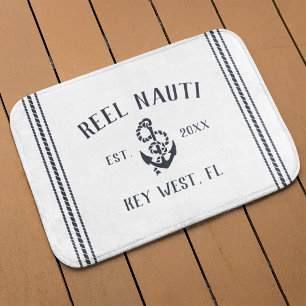Nautical Navy & White Rustic Anchor   Naam vaartui Badmat