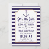 Nautical Navy & White Stripe Anchor Save The Date (Devant)
