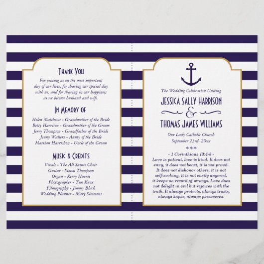 Nautical Navy & White Stripe Anchor Wedding (Voorkant)