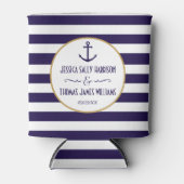 Nautical Navy & White Stripe Anchor Wedding Blikjeskoeler (Voorkant)
