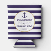 Nautical Navy & White Stripe Anchor Wedding Blikjeskoeler (Achterkant)