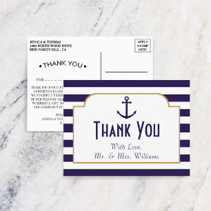 Nautical Navy & White Stripe Anchor Wedding Briefkaart