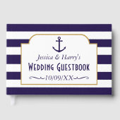Nautical Navy & White Stripe Anchor Wedding Gastenboek (Voorkant)