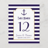Nautical Navy & White Stripe Anchor Wedding Kaart (Achterkant)