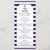 Nautical Navy & White Stripe Anchor Wedding Menu (Voorkant)