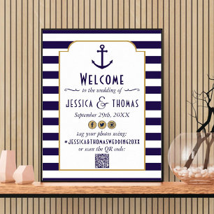 Nautical Navy & White Stripe Anchor Wedding Poster