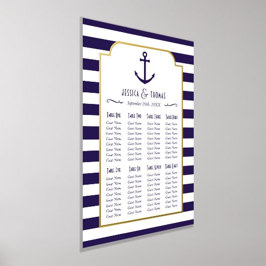 Nautical Navy & White Stripe Anchor Wedding Real Folie Afdrukken (Laagn)