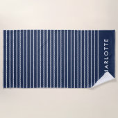 Nautical Navy White Stripe Monogram Strandlaken (Voorkant)