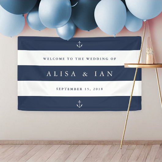 Nautical Navy & White Stripe Wedding Welcome Spandoek