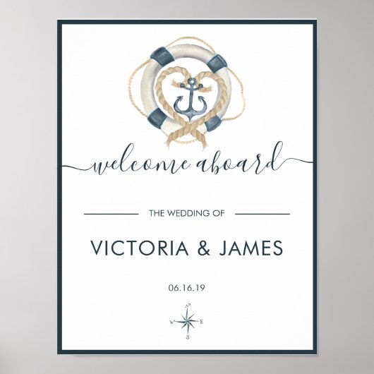 Nautical Navy & White Wedding Welcome Poster (Voorkant)