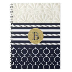 Nautical Navy & Witte Elegante Strand Bruiloft Notitieboek