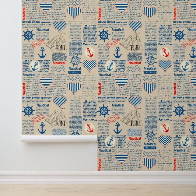 Nautical Newspaper Pattern Behang (Applicatie)