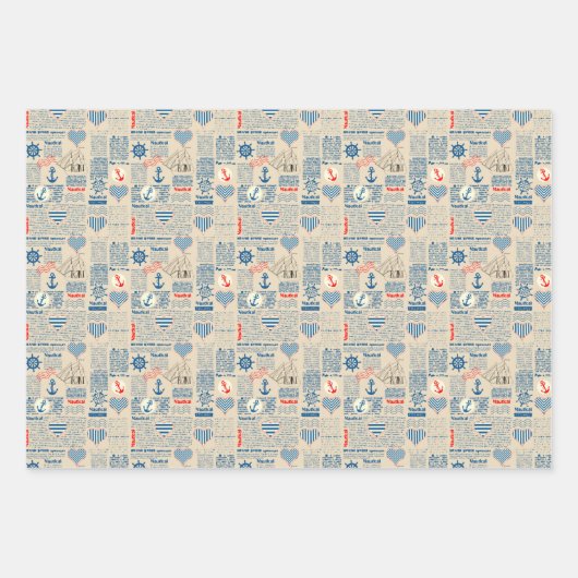 Nautical Newspaper Pattern Inpakpapier Vel (Voorkant)