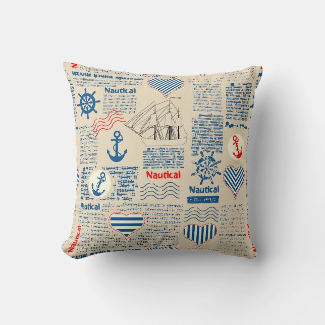 Nautical Newspaper Pattern Kussen (Voorkant)