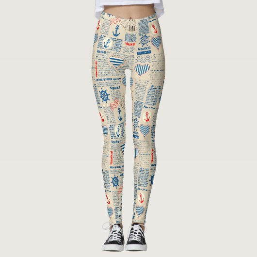 Nautical Newspaper Pattern Leggings (Voorkant)