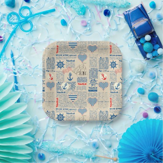 Nautical Newspaper Pattern Papieren Bordje (Feest)