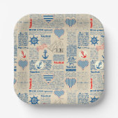 Nautical Newspaper Pattern Papieren Bordje (Voorkant)